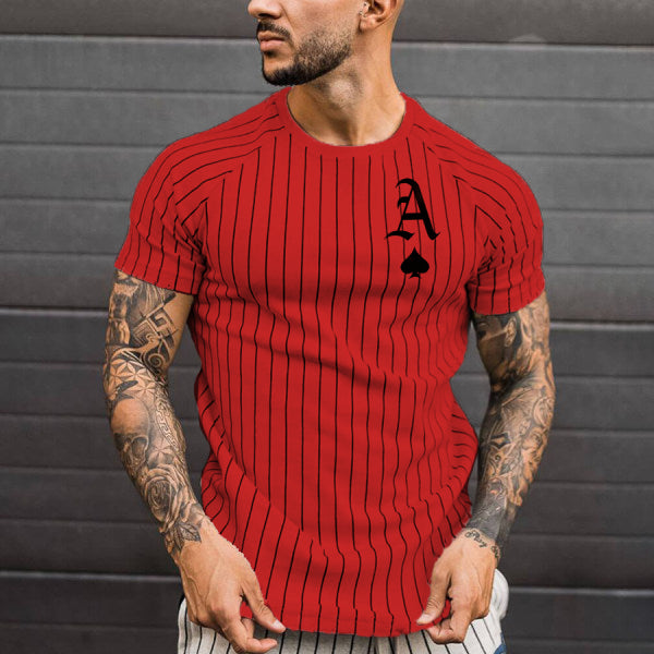 2021 Summer Men's T-shirt Summer Men's Street Style Round Neck Shirt Fashion Poker Print Short Sleeve Zebra Stripe Printed Top