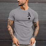 2021 Summer Men's T-shirt Summer Men's Street Style Round Neck Shirt Fashion Poker Print Short Sleeve Zebra Stripe Printed Top