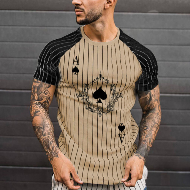 2021 Summer Men's T-shirt Summer Men's Street Style Round Neck Shirt Fashion Poker Print Short Sleeve Zebra Stripe Printed Top
