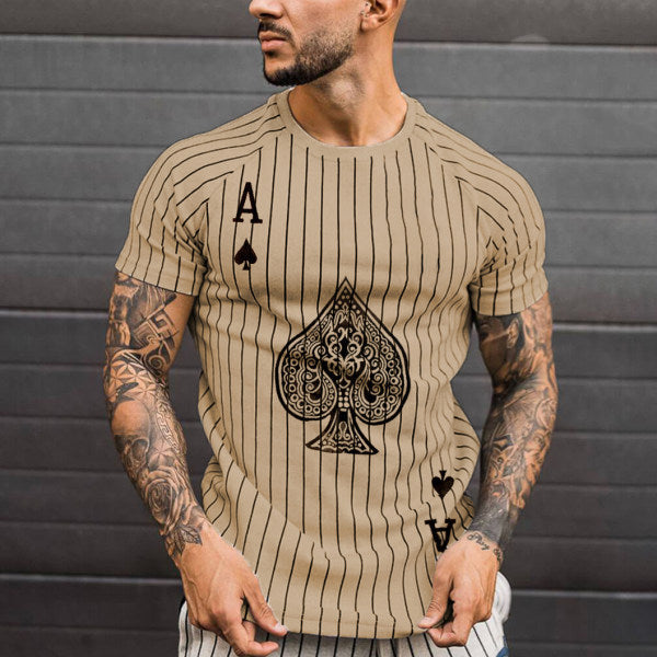 2021 Summer Men's T-shirt Summer Men's Street Style Round Neck Shirt Fashion Poker Print Short Sleeve Zebra Stripe Printed Top