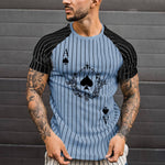 2021 Summer Men's T-shirt Summer Men's Street Style Round Neck Shirt Fashion Poker Print Short Sleeve Zebra Stripe Printed Top