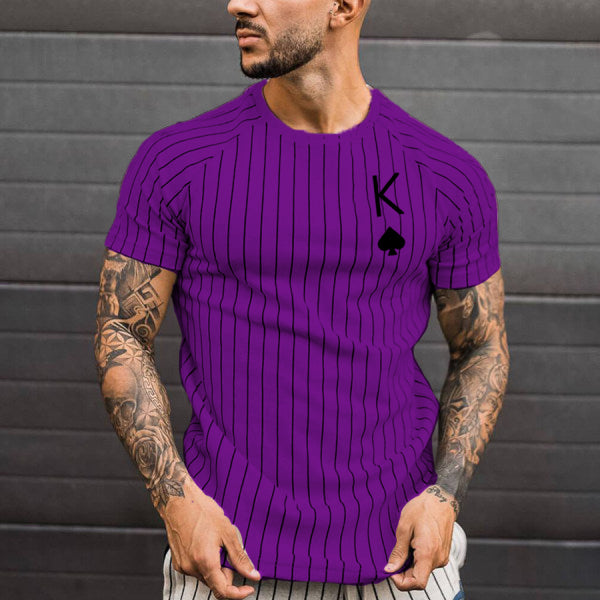 2021 Summer Men's T-shirt Summer Men's Street Style Round Neck Shirt Fashion Poker Print Short Sleeve Zebra Stripe Printed Top