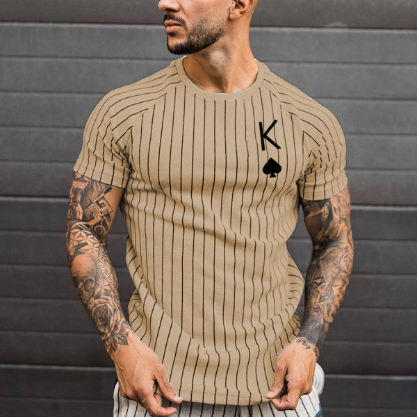2021 Summer Men's T-shirt Summer Men's Street Style Round Neck Shirt Fashion Poker Print Short Sleeve Zebra Stripe Printed Top