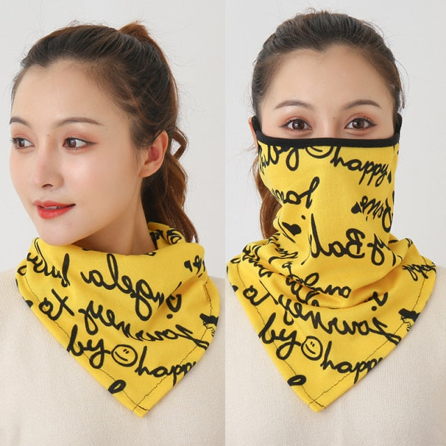 Women Cotton Mask Scarf Face Mascarillas Wraps Floral Print Lady Warm Neck Scarves Foulard Bandana Reusable Outdoor Riding Masks