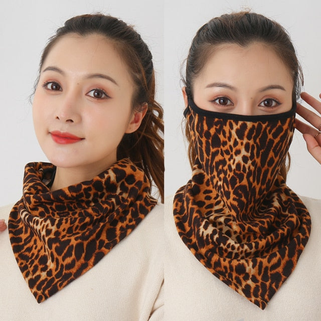 Women Cotton Mask Scarf Face Mascarillas Wraps Floral Print Lady Warm Neck Scarves Foulard Bandana Reusable Outdoor Riding Masks