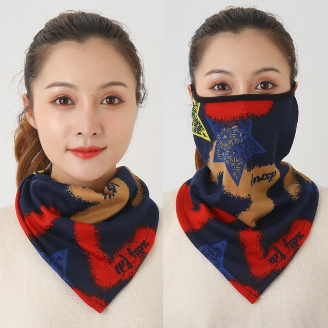 Women Cotton Mask Scarf Face Mascarillas Wraps Floral Print Lady Warm Neck Scarves Foulard Bandana Reusable Outdoor Riding Masks