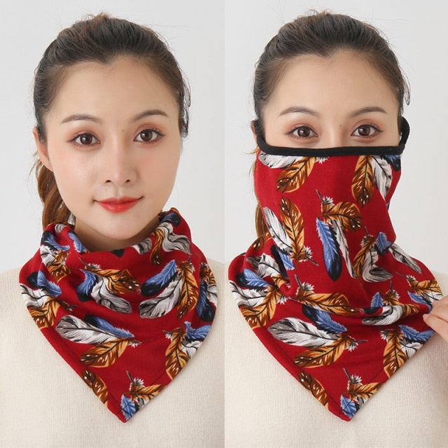 Women Cotton Mask Scarf Face Mascarillas Wraps Floral Print Lady Warm Neck Scarves Foulard Bandana Reusable Outdoor Riding Masks