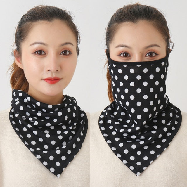 Women Cotton Mask Scarf Face Mascarillas Wraps Floral Print Lady Warm Neck Scarves Foulard Bandana Reusable Outdoor Riding Masks