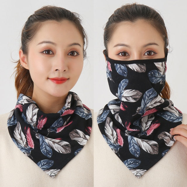 Women Cotton Mask Scarf Face Mascarillas Wraps Floral Print Lady Warm Neck Scarves Foulard Bandana Reusable Outdoor Riding Masks