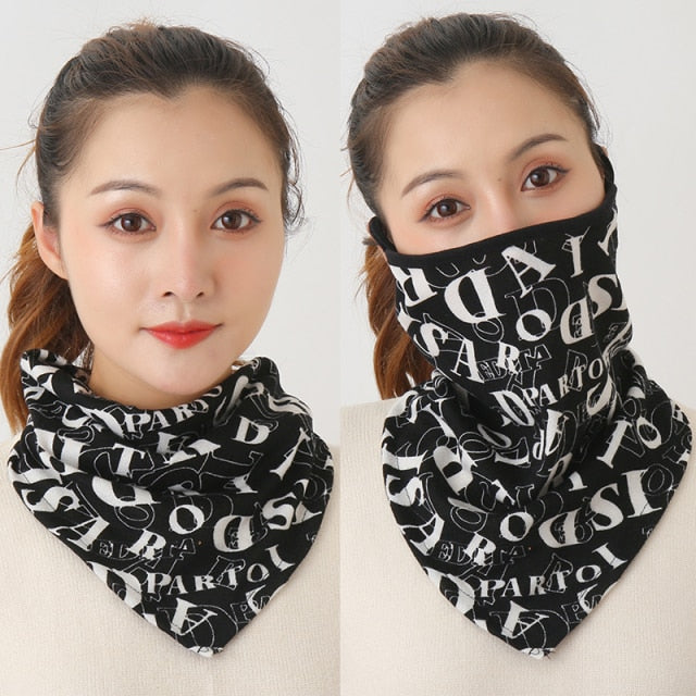 Women Cotton Mask Scarf Face Mascarillas Wraps Floral Print Lady Warm Neck Scarves Foulard Bandana Reusable Outdoor Riding Masks