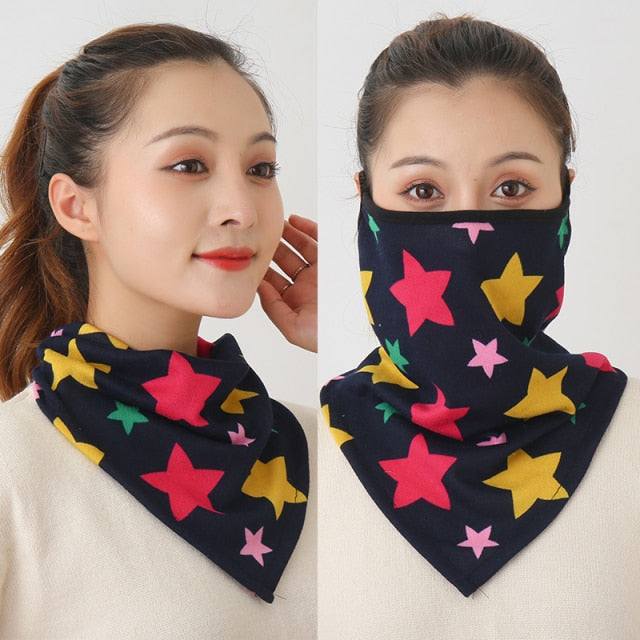 Women Cotton Mask Scarf Face Mascarillas Wraps Floral Print Lady Warm Neck Scarves Foulard Bandana Reusable Outdoor Riding Masks