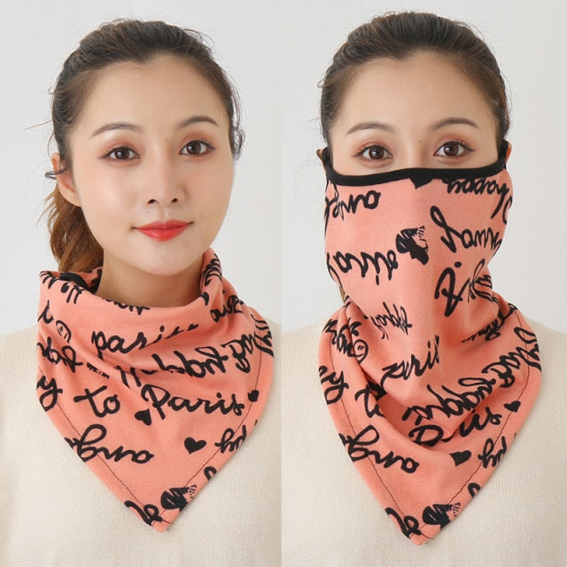 Women Cotton Mask Scarf Face Mascarillas Wraps Floral Print Lady Warm Neck Scarves Foulard Bandana Reusable Outdoor Riding Masks