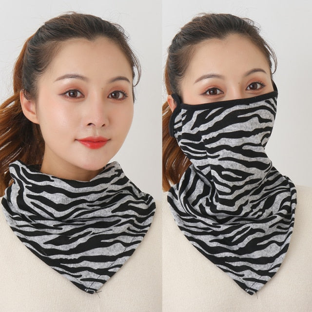 Women Cotton Mask Scarf Face Mascarillas Wraps Floral Print Lady Warm Neck Scarves Foulard Bandana Reusable Outdoor Riding Masks