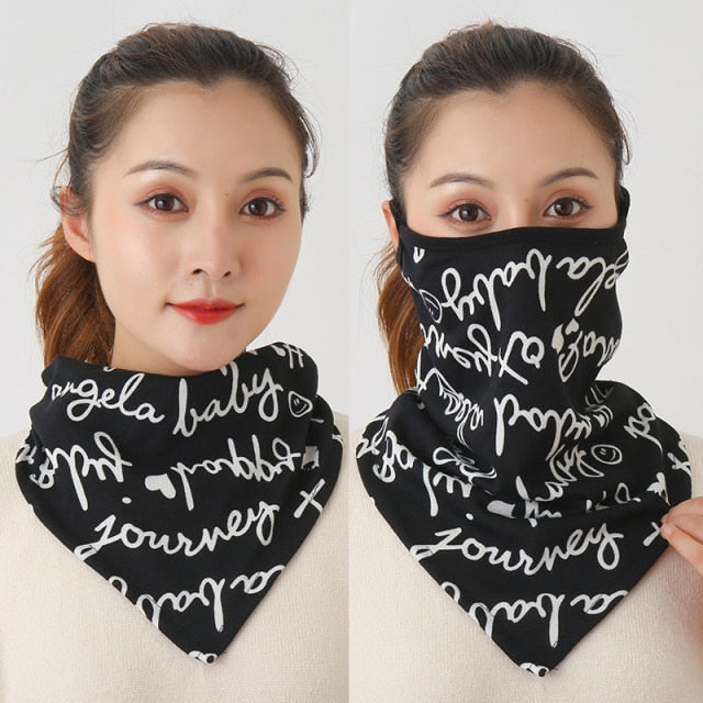 Women Cotton Mask Scarf Face Mascarillas Wraps Floral Print Lady Warm Neck Scarves Foulard Bandana Reusable Outdoor Riding Masks