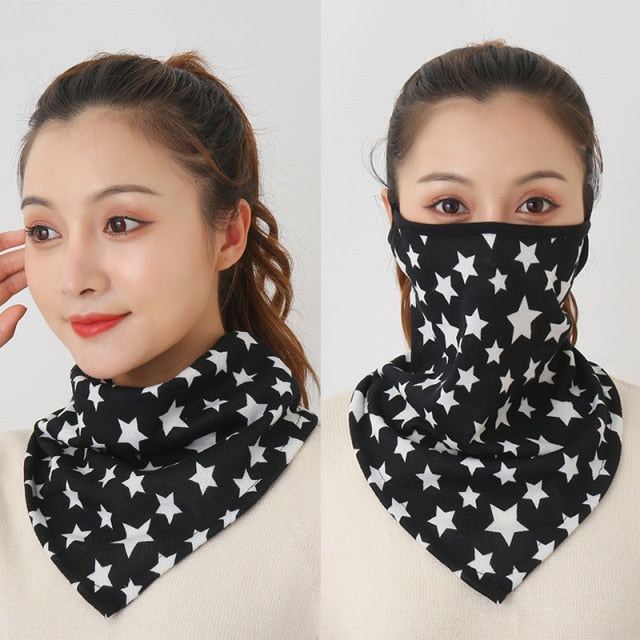 Women Cotton Mask Scarf Face Mascarillas Wraps Floral Print Lady Warm Neck Scarves Foulard Bandana Reusable Outdoor Riding Masks