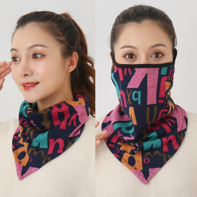 Women Cotton Mask Scarf Face Mascarillas Wraps Floral Print Lady Warm Neck Scarves Foulard Bandana Reusable Outdoor Riding Masks