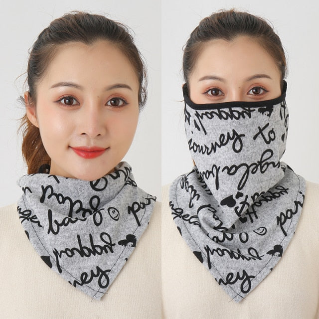 Women Cotton Mask Scarf Face Mascarillas Wraps Floral Print Lady Warm Neck Scarves Foulard Bandana Reusable Outdoor Riding Masks