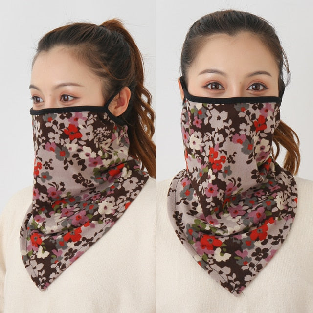 Women Cotton Mask Scarf Face Mascarillas Wraps Floral Print Lady Warm Neck Scarves Foulard Bandana Reusable Outdoor Riding Masks