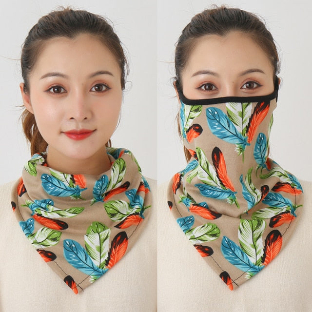 Women Cotton Mask Scarf Face Mascarillas Wraps Floral Print Lady Warm Neck Scarves Foulard Bandana Reusable Outdoor Riding Masks