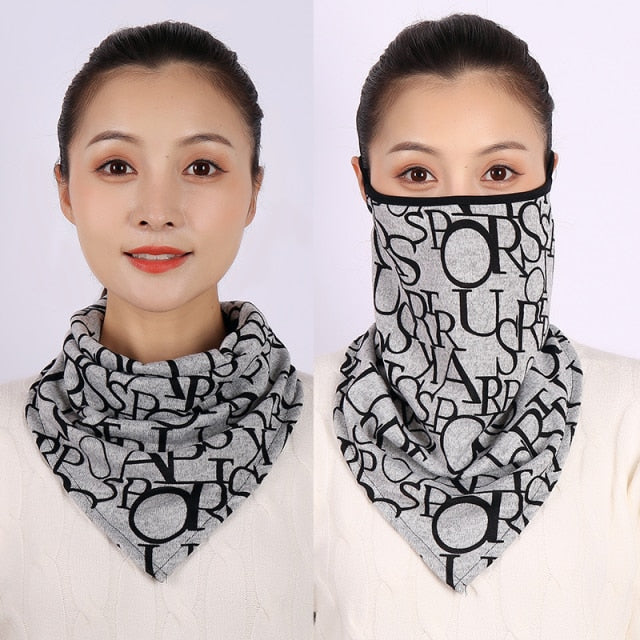 Women Cotton Mask Scarf Face Mascarillas Wraps Floral Print Lady Warm Neck Scarves Foulard Bandana Reusable Outdoor Riding Masks