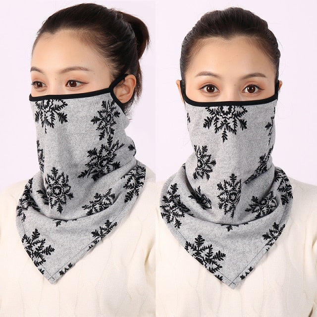 Women Cotton Mask Scarf Face Mascarillas Wraps Floral Print Lady Warm Neck Scarves Foulard Bandana Reusable Outdoor Riding Masks