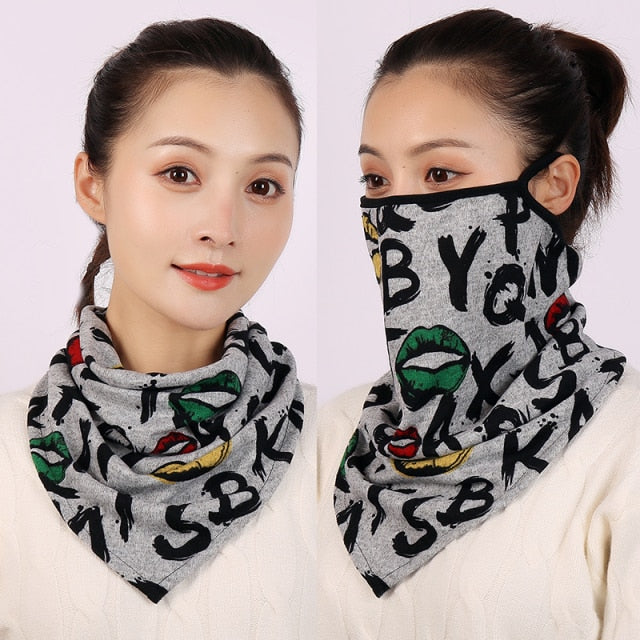 Women Cotton Mask Scarf Face Mascarillas Wraps Floral Print Lady Warm Neck Scarves Foulard Bandana Reusable Outdoor Riding Masks