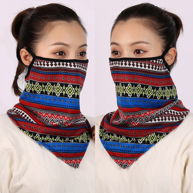 Women Cotton Mask Scarf Face Mascarillas Wraps Floral Print Lady Warm Neck Scarves Foulard Bandana Reusable Outdoor Riding Masks