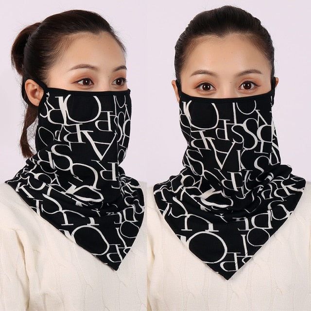 Women Cotton Mask Scarf Face Mascarillas Wraps Floral Print Lady Warm Neck Scarves Foulard Bandana Reusable Outdoor Riding Masks