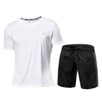 2 Pcs/Sets Men's Sportswear Short Sleeve T-Shirt Athletic Wear Compression Suit Gym Elastic Tracksuit Ropa Deportiva Running Set