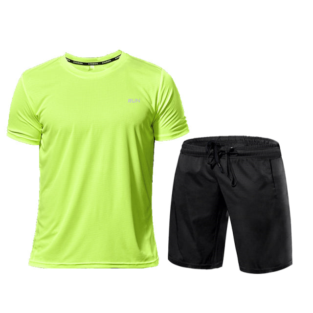 2 Pcs/Sets Men's Sportswear Short Sleeve T-Shirt Athletic Wear Compression Suit Gym Elastic Tracksuit Ropa Deportiva Running Set