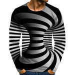 2021 Men's Optical Illusion Graphic Plus Size T-Shirt Print Daily Long Sleeve Tops Exaggerated Around Neck Rainbow Streetwear