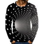 2021 Men's Optical Illusion Graphic Plus Size T-Shirt Print Daily Long Sleeve Tops Exaggerated Around Neck Rainbow Streetwear