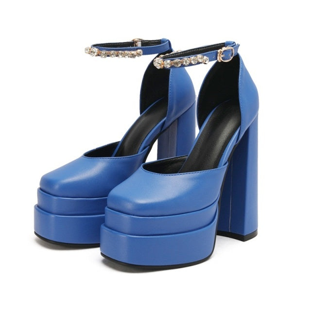 2021 New Ladies Sandals Summer Shoes Sexy Thick High Heels Thick Platform Buckle Crystal Dress Party Wedding Shoes Woman Pumps