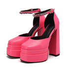 2021 New Ladies Sandals Summer Shoes Sexy Thick High Heels Thick Platform Buckle Crystal Dress Party Wedding Shoes Woman Pumps