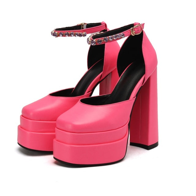 2021 New Ladies Sandals Summer Shoes Sexy Thick High Heels Thick Platform Buckle Crystal Dress Party Wedding Shoes Woman Pumps