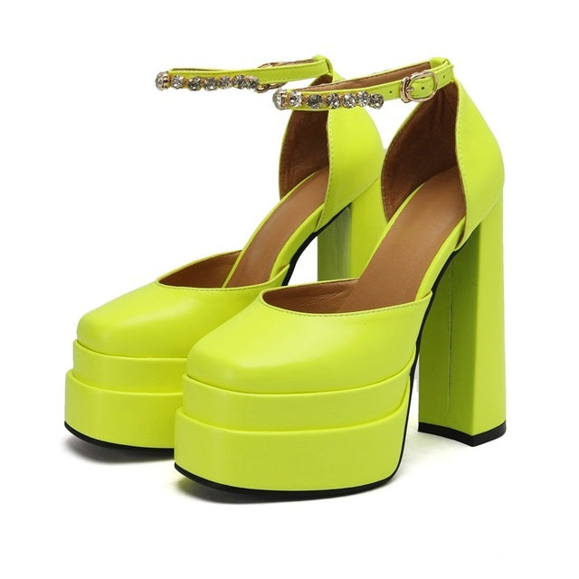 2021 New Ladies Sandals Summer Shoes Sexy Thick High Heels Thick Platform Buckle Crystal Dress Party Wedding Shoes Woman Pumps