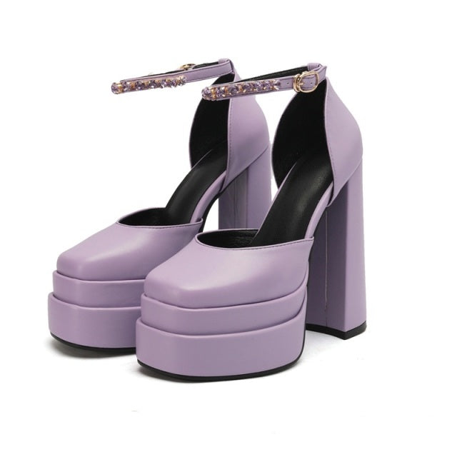 2021 New Ladies Sandals Summer Shoes Sexy Thick High Heels Thick Platform Buckle Crystal Dress Party Wedding Shoes Woman Pumps