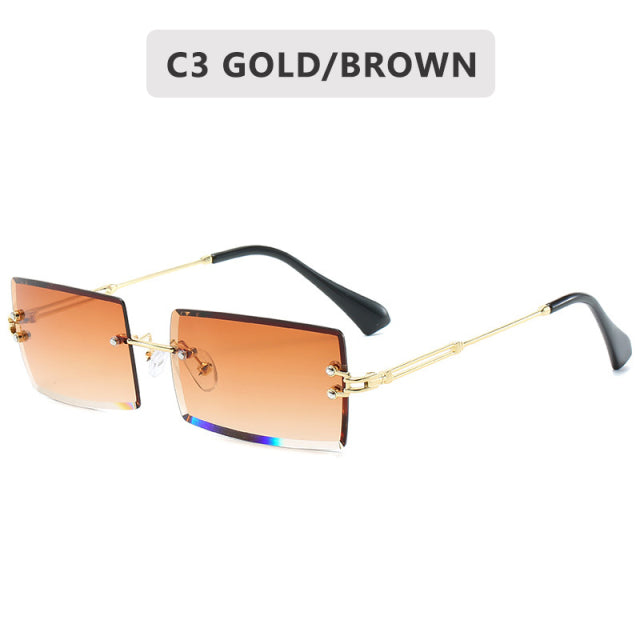 2022 Retro Sunglasses Women Brand Designer Fashion Rimless Gradient Sun Glasses Shades Cutting Lens Ladies Frameless Eyeglasses