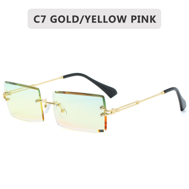 2022 Retro Sunglasses Women Brand Designer Fashion Rimless Gradient Sun Glasses Shades Cutting Lens Ladies Frameless Eyeglasses