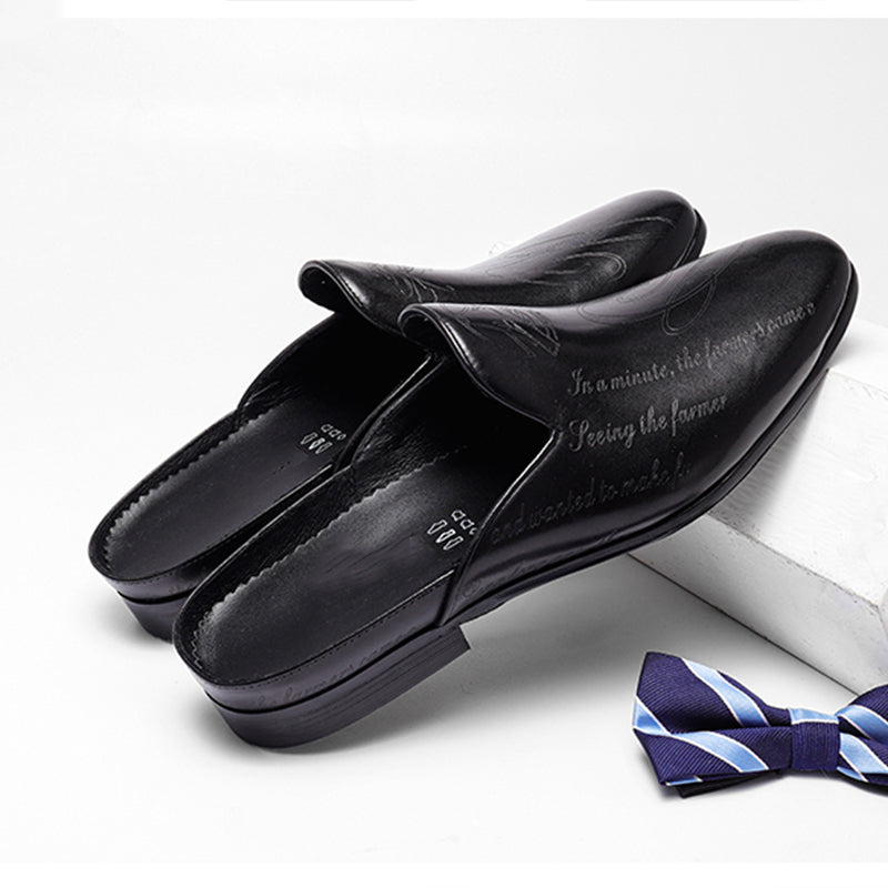 Men Business Half Slippers Men's Office Summer Trend Personalized Carved Dress Genuine Leather Breathable Toe Cap Shoes 2022