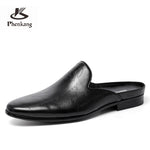Men Business Half Slippers Men's Office Summer Trend Personalized Carved Dress Genuine Leather Breathable Toe Cap Shoes 2022