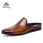 Men Business Half Slippers Men's Office Summer Trend Personalized Carved Dress Genuine Leather Breathable Toe Cap Shoes 2022