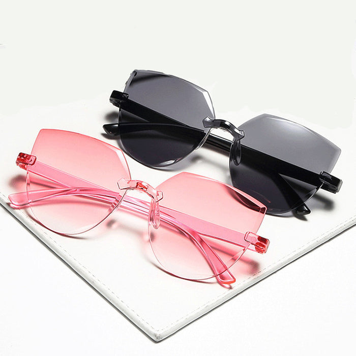 Ladies Cat Ear Sunglasses Frameless Jelly Transparent Sunglasses Retro All-in-one Ocean Piece Candy Color Sunglasses