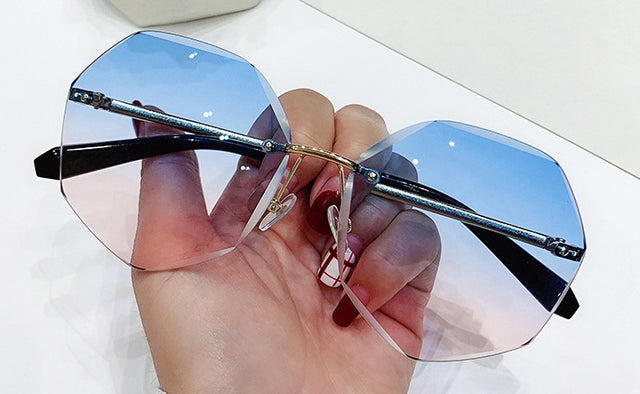 Diamond Cut-edge Sunglasses Ladies European and American Metal Polygon Rimless Sunglasses Outdoor Sunscreen Sunglasses