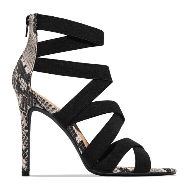 Sandalias Mujer 2021 Women's Ladies Pumps Fashion Bandage Patchwork Mixed Colors Snake High Heels Sandals Casual Shoes