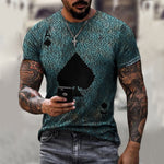 2021 Summer Men's T-shirt Summer Men's Street Style Round Neck Shirt Fashion Poker Print Short Sleeve Zebra Stripe Printed Top