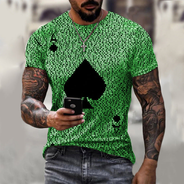 2021 Summer Men's T-shirt Summer Men's Street Style Round Neck Shirt Fashion Poker Print Short Sleeve Zebra Stripe Printed Top