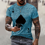 2021 Summer Men's T-shirt Summer Men's Street Style Round Neck Shirt Fashion Poker Print Short Sleeve Zebra Stripe Printed Top
