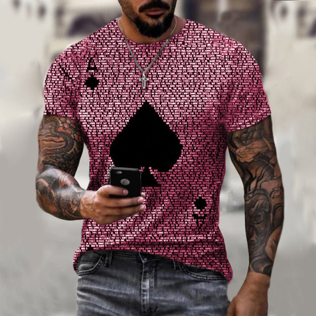 2021 Summer Men's T-shirt Summer Men's Street Style Round Neck Shirt Fashion Poker Print Short Sleeve Zebra Stripe Printed Top
