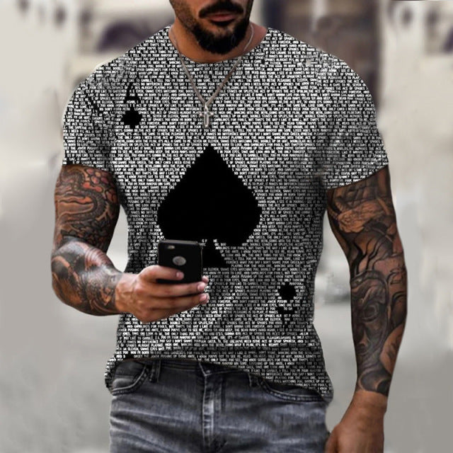 2021 Summer Men's T-shirt Summer Men's Street Style Round Neck Shirt Fashion Poker Print Short Sleeve Zebra Stripe Printed Top